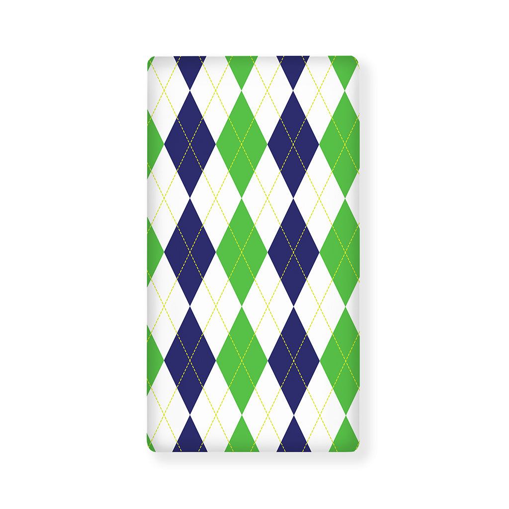 Green White And Navy Argyle Print Baby Crib Sheet