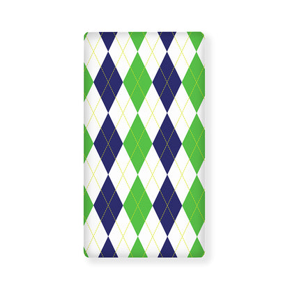 Green White And Navy Argyle Print Baby Crib Sheet