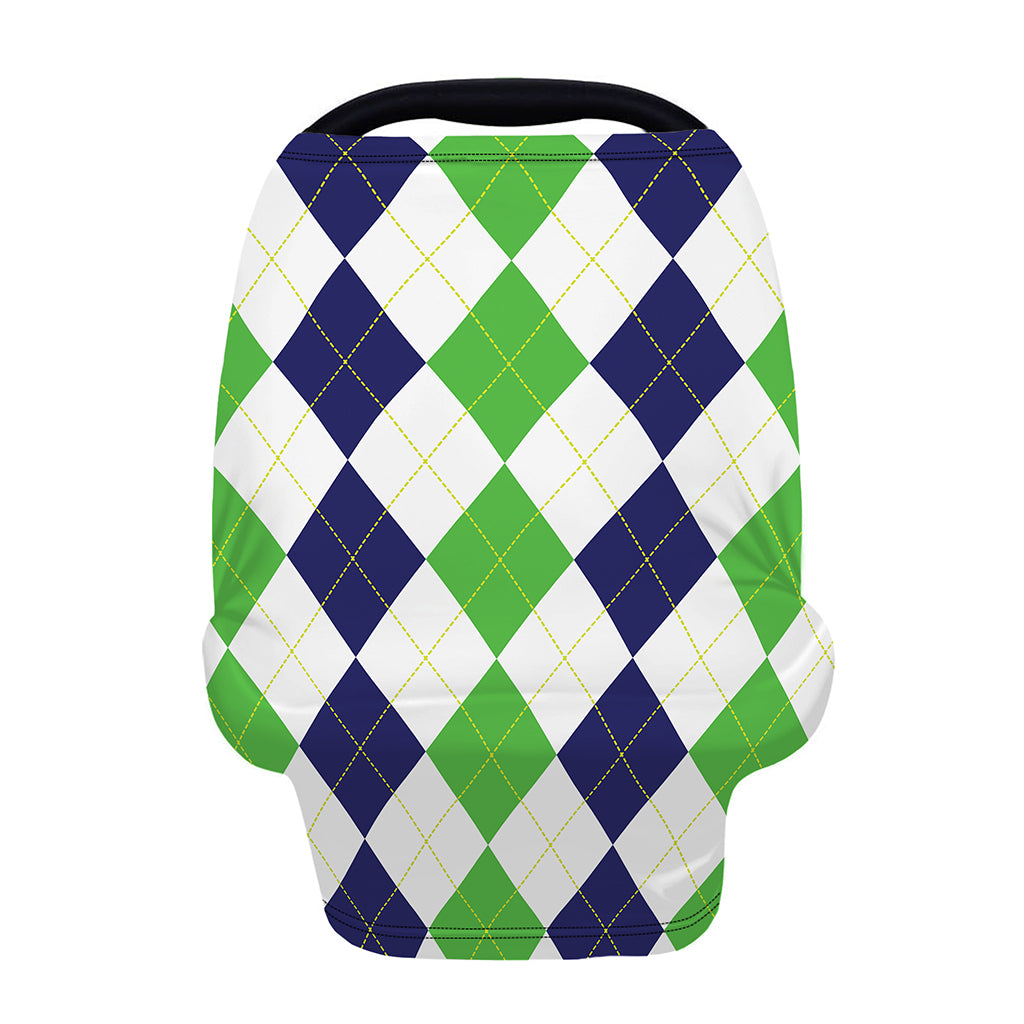 Green White And Navy Argyle Print Baby Seat Cover