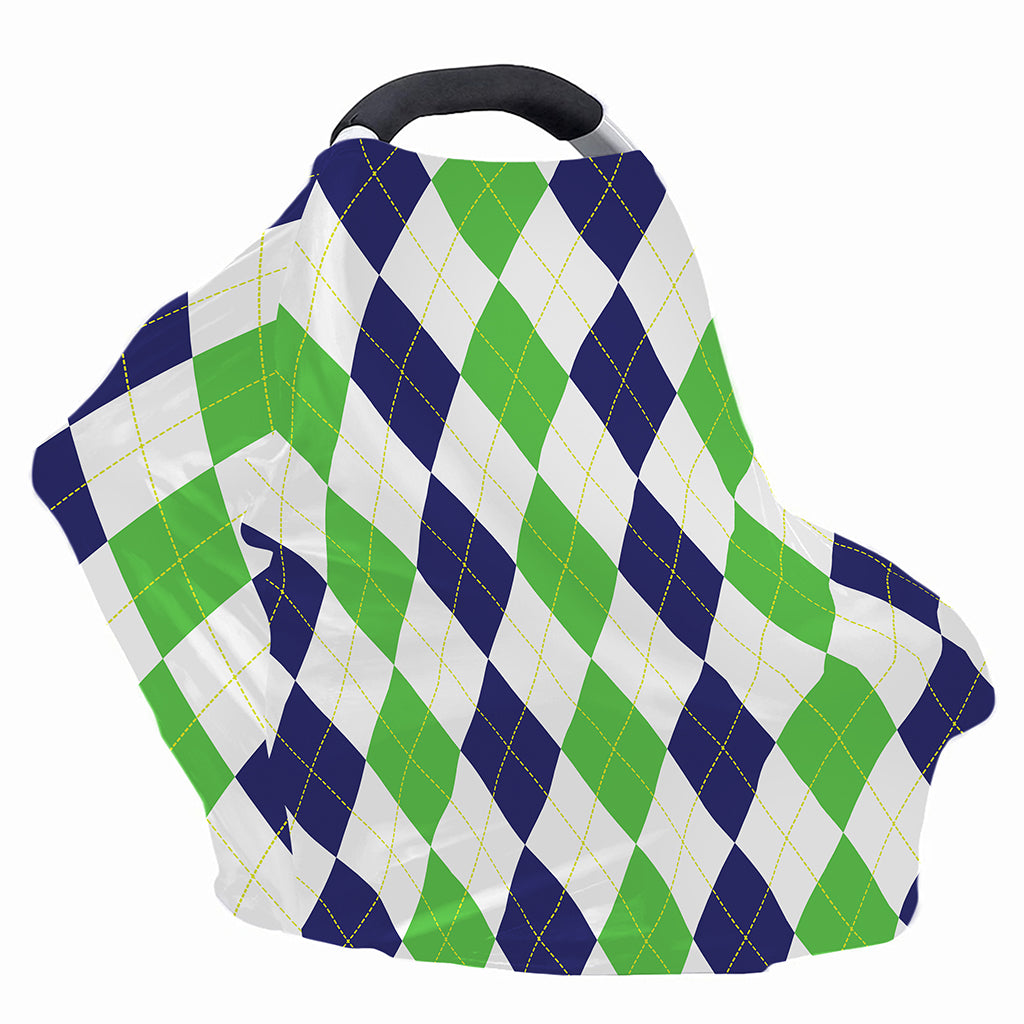 Green White And Navy Argyle Print Baby Seat Cover