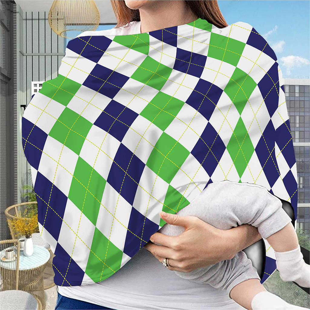 Green White And Navy Argyle Print Baby Seat Cover
