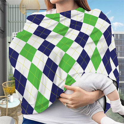 Green White And Navy Argyle Print Baby Seat Cover