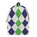 Green White And Navy Argyle Print School Backpack