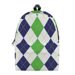 Green White And Navy Argyle Print Backpack