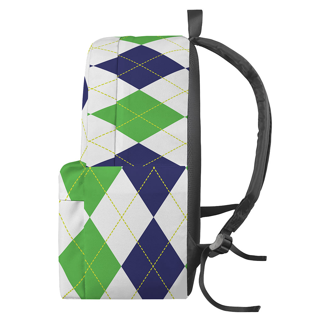 Green White And Navy Argyle Print Backpack