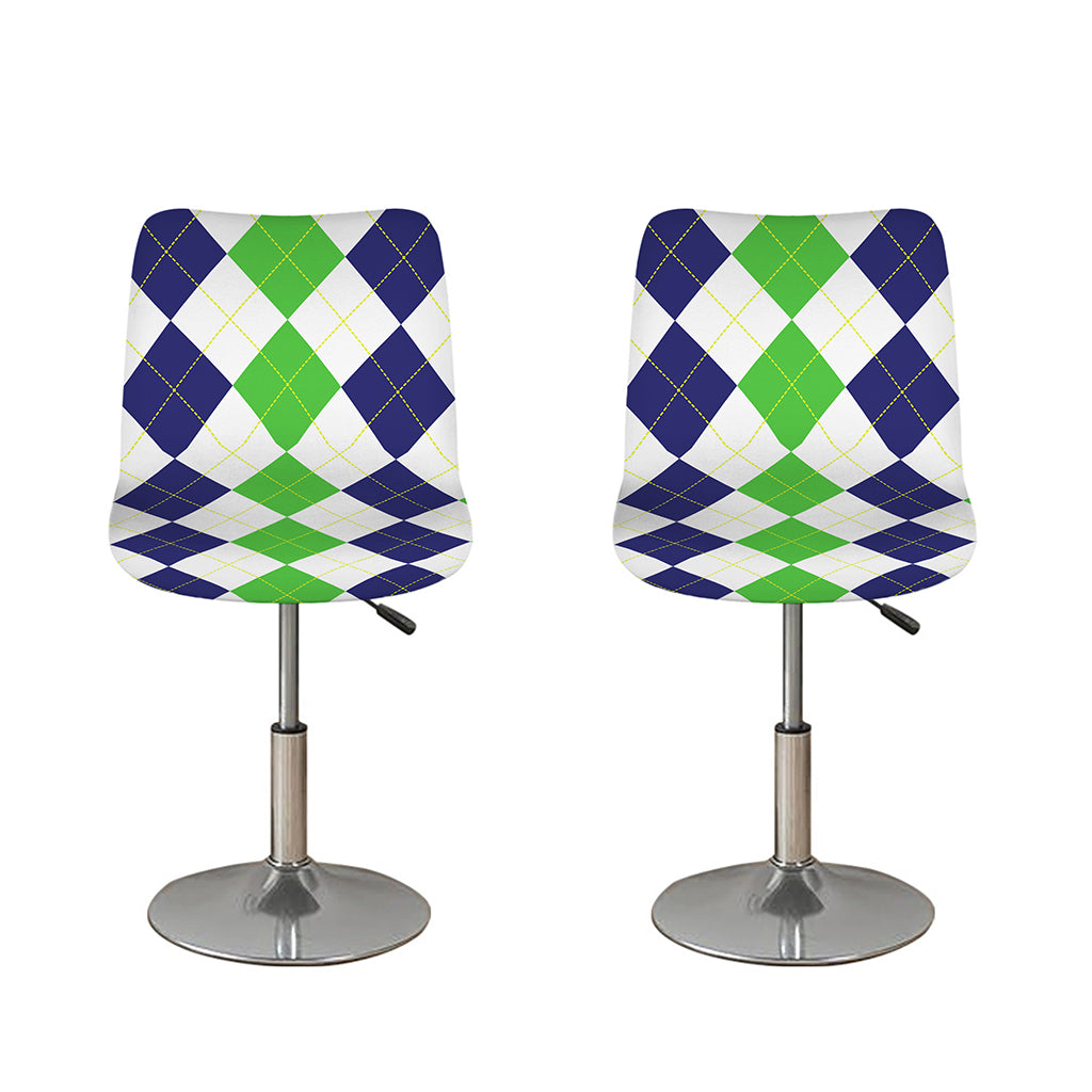 Green White And Navy Argyle Print Bar Stool Covers