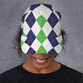 Green White And Navy Argyle Print Baseball Cap
