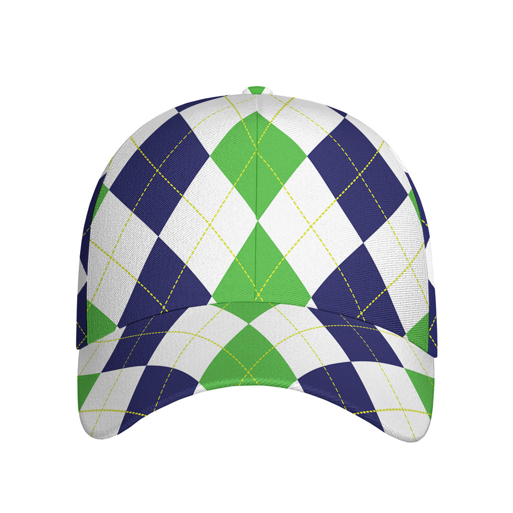 Green White And Navy Argyle Print Baseball Cap