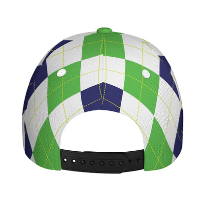 Green White And Navy Argyle Print Baseball Cap
