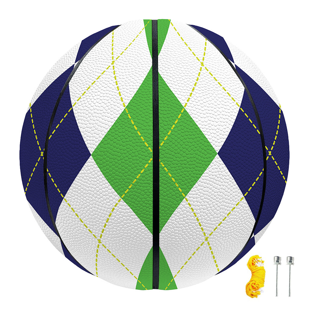 Green White And Navy Argyle Print Basketball