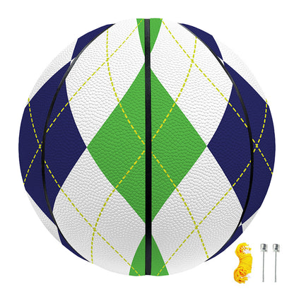 Green White And Navy Argyle Print Basketball