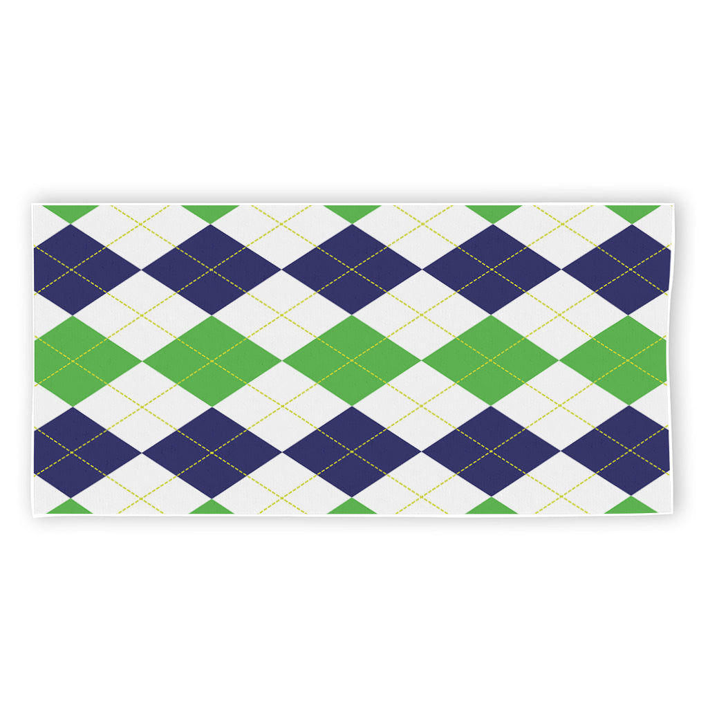 Green White And Navy Argyle Print Beach Towel