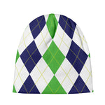 Green White And Navy Argyle Print Beanie