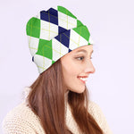 Green White And Navy Argyle Print Beanie