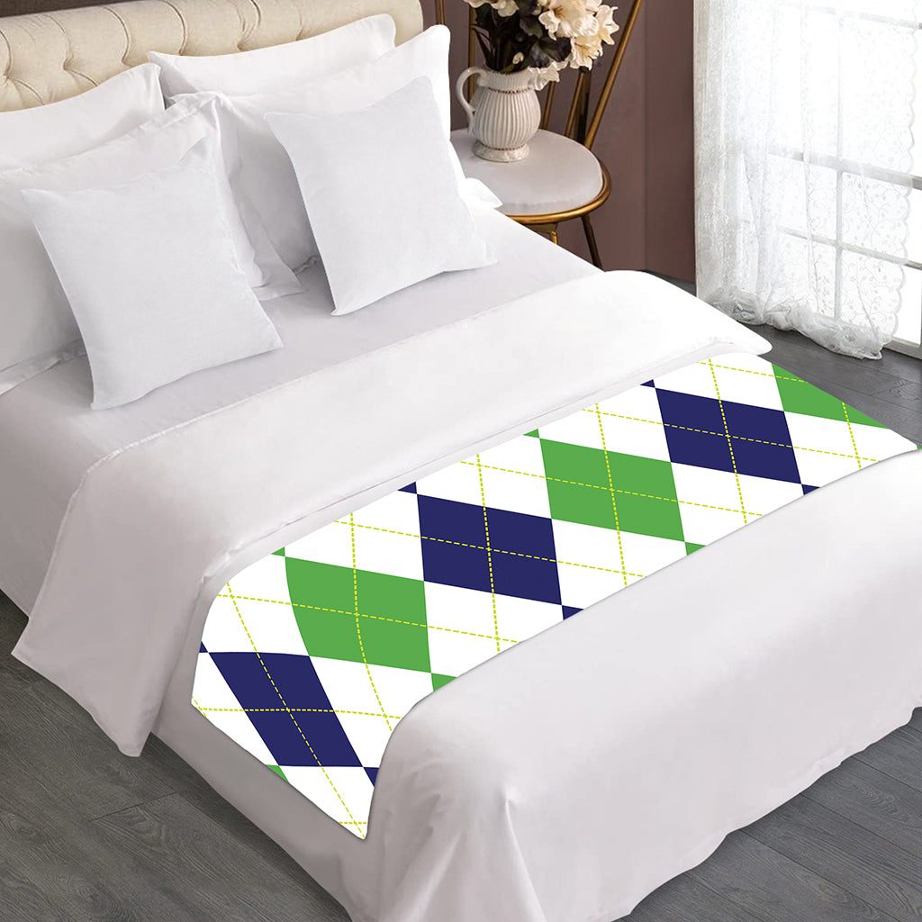 Green White And Navy Argyle Print Bed Runner