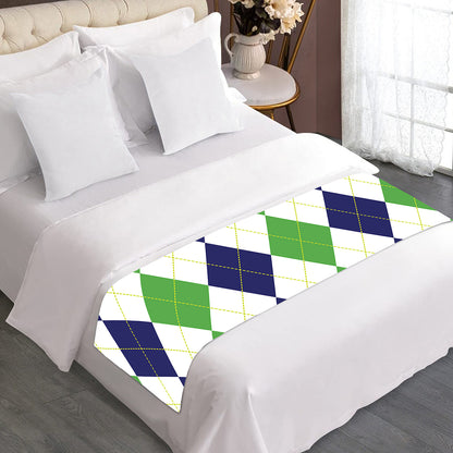 Green White And Navy Argyle Print Bed Runner