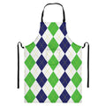 Green White And Navy Argyle Print Bib Apron With Pocket