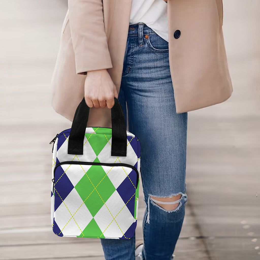 Green White And Navy Argyle Print Bible Tote Bag