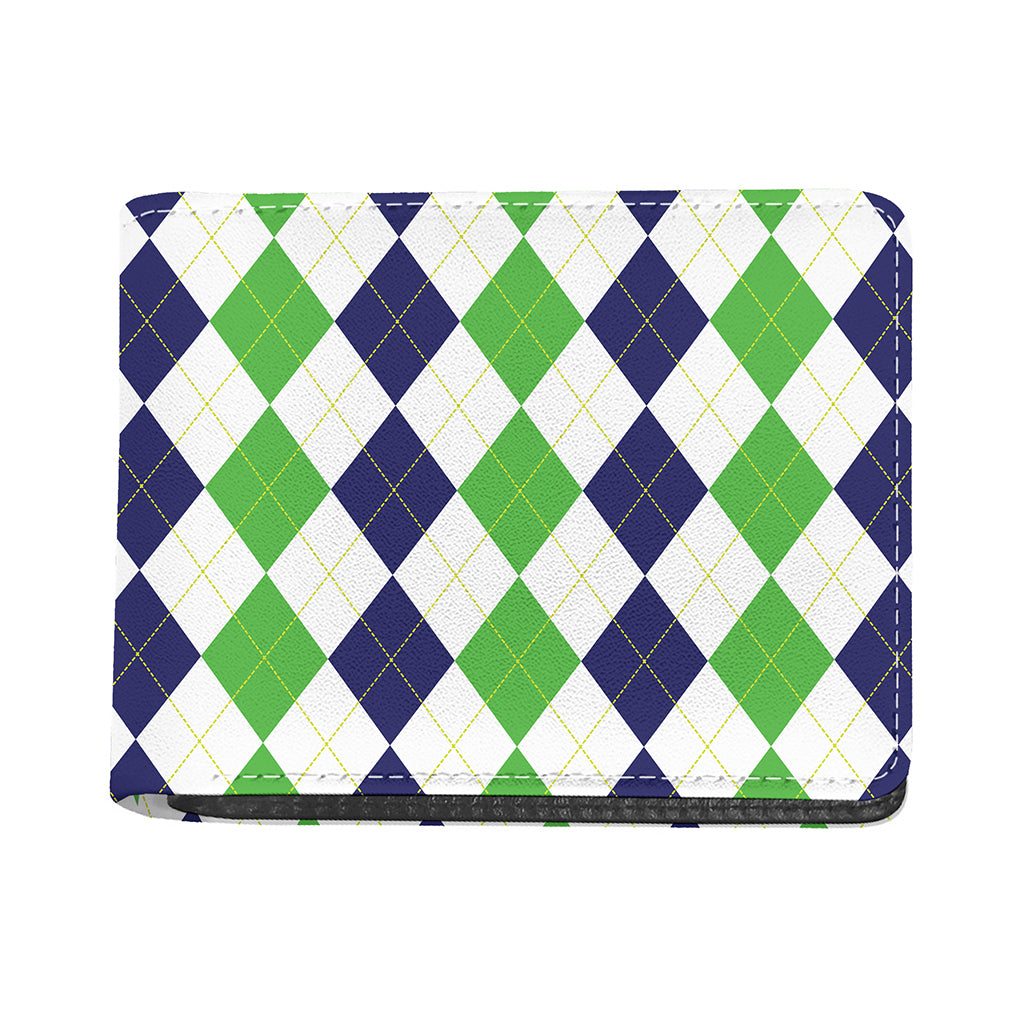 Green White And Navy Argyle Print Bifold Wallet