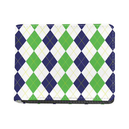 Green White And Navy Argyle Print Bifold Wallet