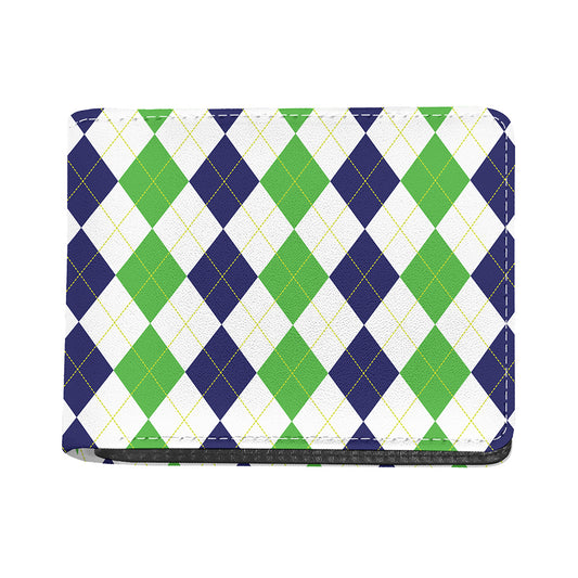 Green White And Navy Argyle Print Bifold Wallet