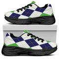 Green White And Navy Argyle Print Black Chunky Shoes