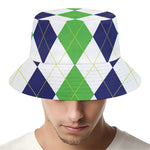 Green White And Navy Argyle Print Bucket Hat