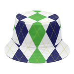 Green White And Navy Argyle Print Bucket Hat