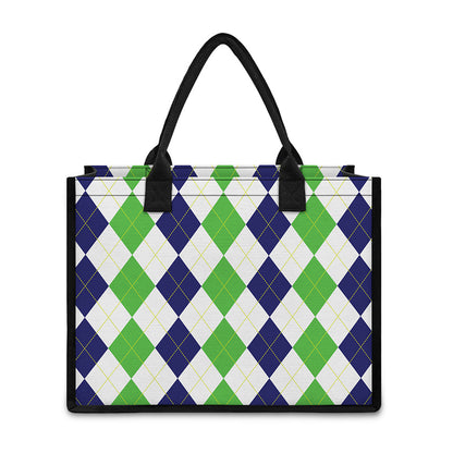Green White And Navy Argyle Print Canvas Tote Bag