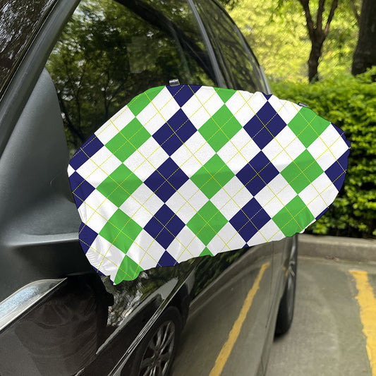 Green White And Navy Argyle Print Car Side Mirror Covers