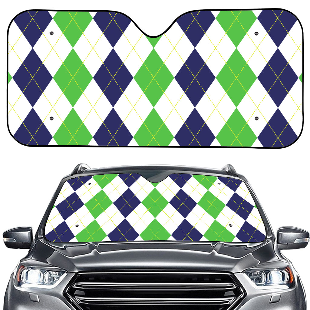 Green White And Navy Argyle Print Car Windshield Sun Shade