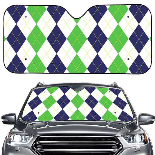 Green White And Navy Argyle Print Car Windshield Sun Shade