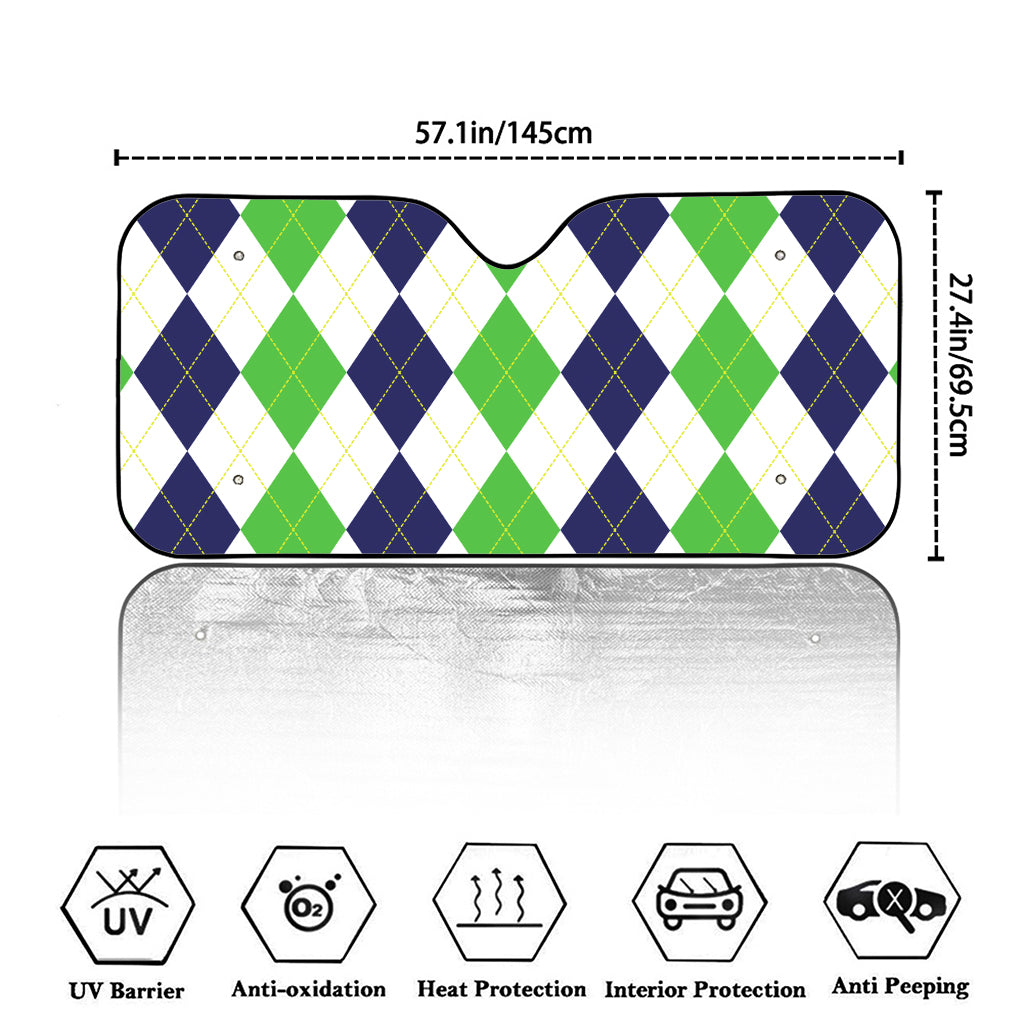 Green White And Navy Argyle Print Car Windshield Sun Shade