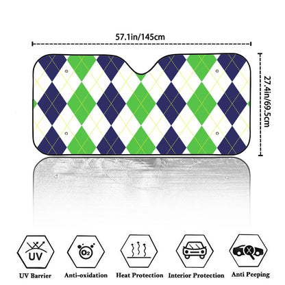 Green White And Navy Argyle Print Car Windshield Sun Shade