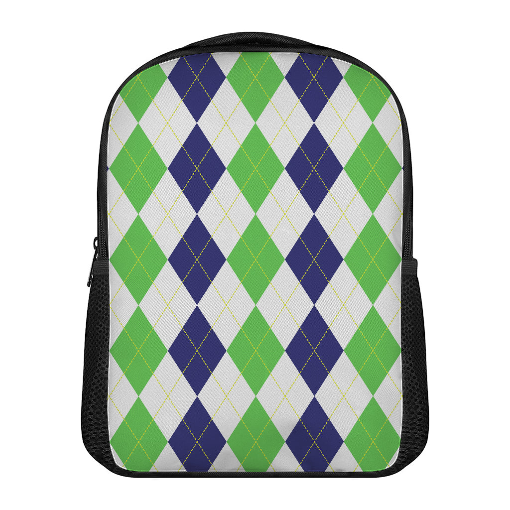Green White And Navy Argyle Print Casual Backpack