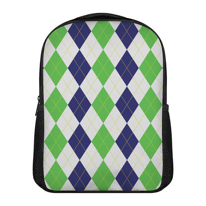 Green White And Navy Argyle Print Casual Backpack