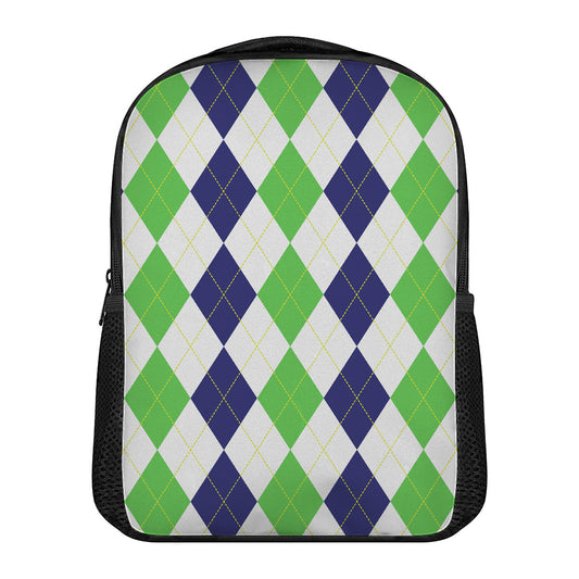 Green White And Navy Argyle Print Casual Backpack