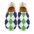 Green White And Navy Argyle Print Casual Shoes