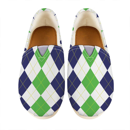 Green White And Navy Argyle Print Casual Shoes