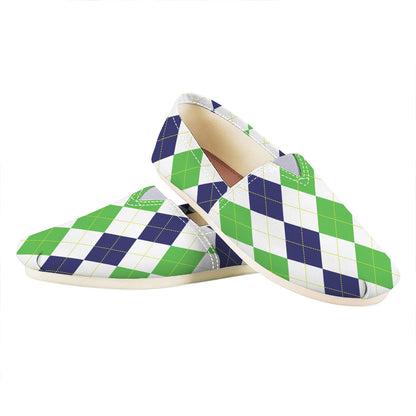Green White And Navy Argyle Print Casual Shoes