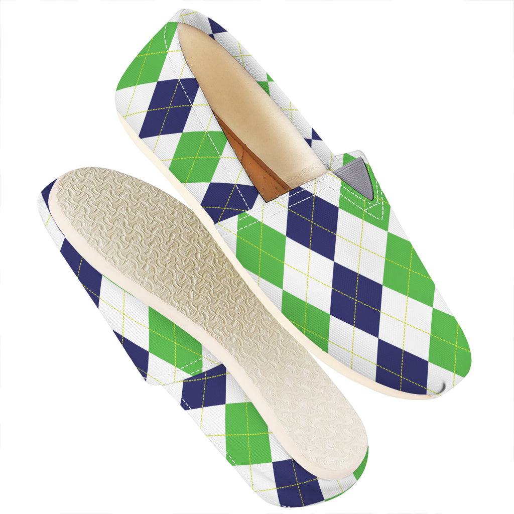 Green White And Navy Argyle Print Casual Shoes