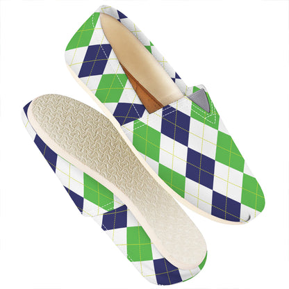 Green White And Navy Argyle Print Casual Shoes
