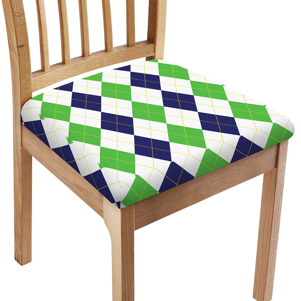 Green White And Navy Argyle Print Chair Cushion Cover