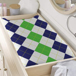 Green White And Navy Argyle Print Changing Pad Cover