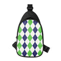 Green White And Navy Argyle Print Sling Bag
