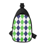 Green White And Navy Argyle Print Chest Bag
