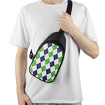 Green White And Navy Argyle Print Chest Bag