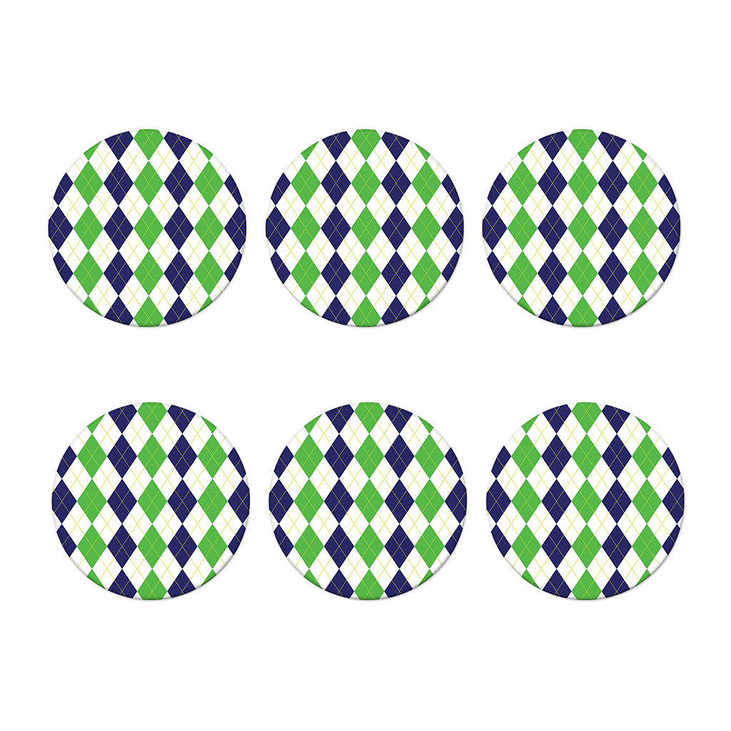 Green White And Navy Argyle Print Coaster Set
