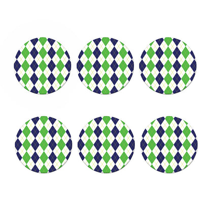 Green White And Navy Argyle Print Coaster Set