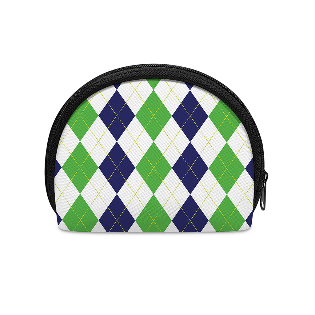 Green White And Navy Argyle Print Coin Purse